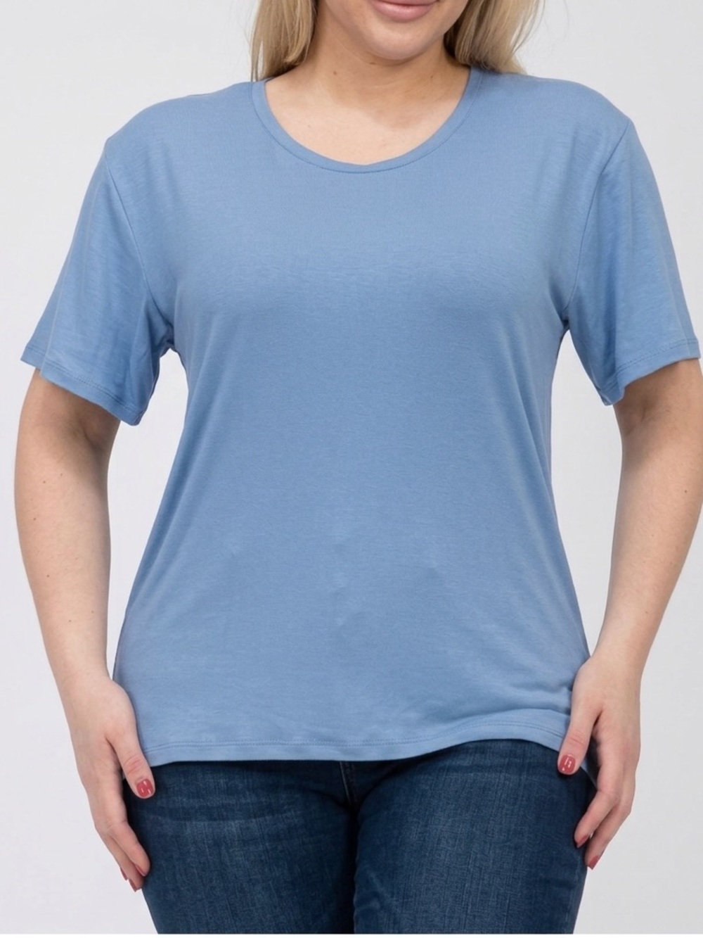 NWT STUDIO Light Blue Ribbed Short Sleeve Tee 3X